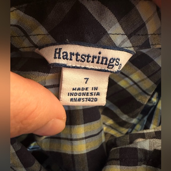 Hartstrings button down shirt. Blue plaid. Size 7. Great condition - Picture 2 of 3